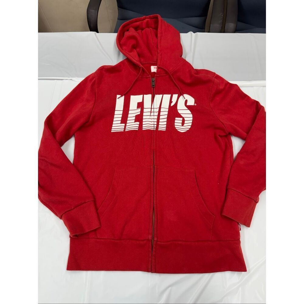 Levi’s Mens Full Zip Red Hooded Jacket with Logo Size Medium